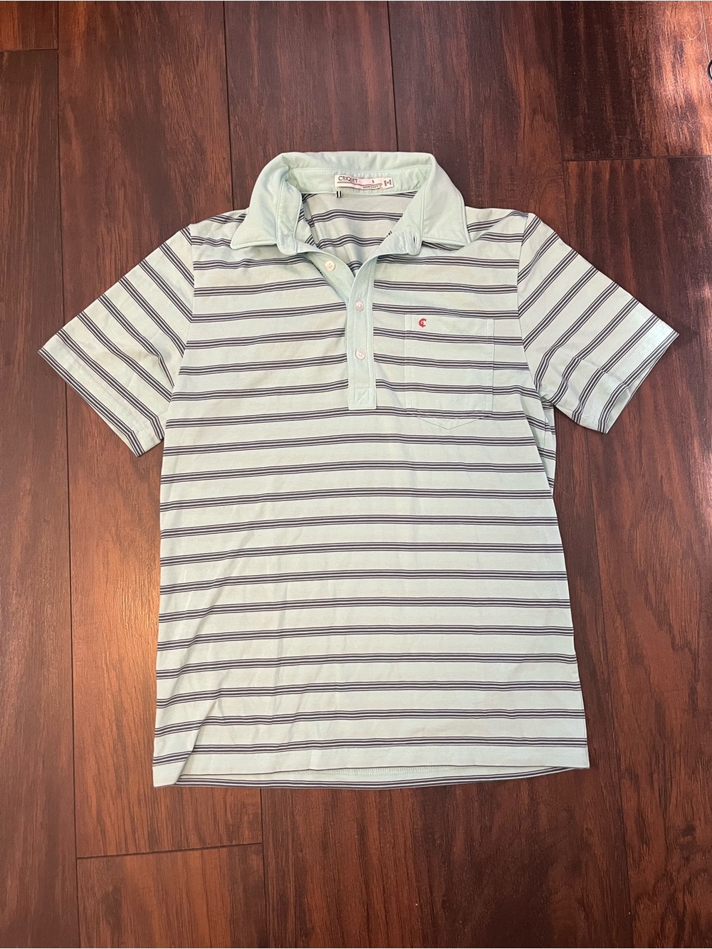 Criquet Mens Small Polo Shirt Mint Green Striped Pima Cotton Blend Preppy Golf